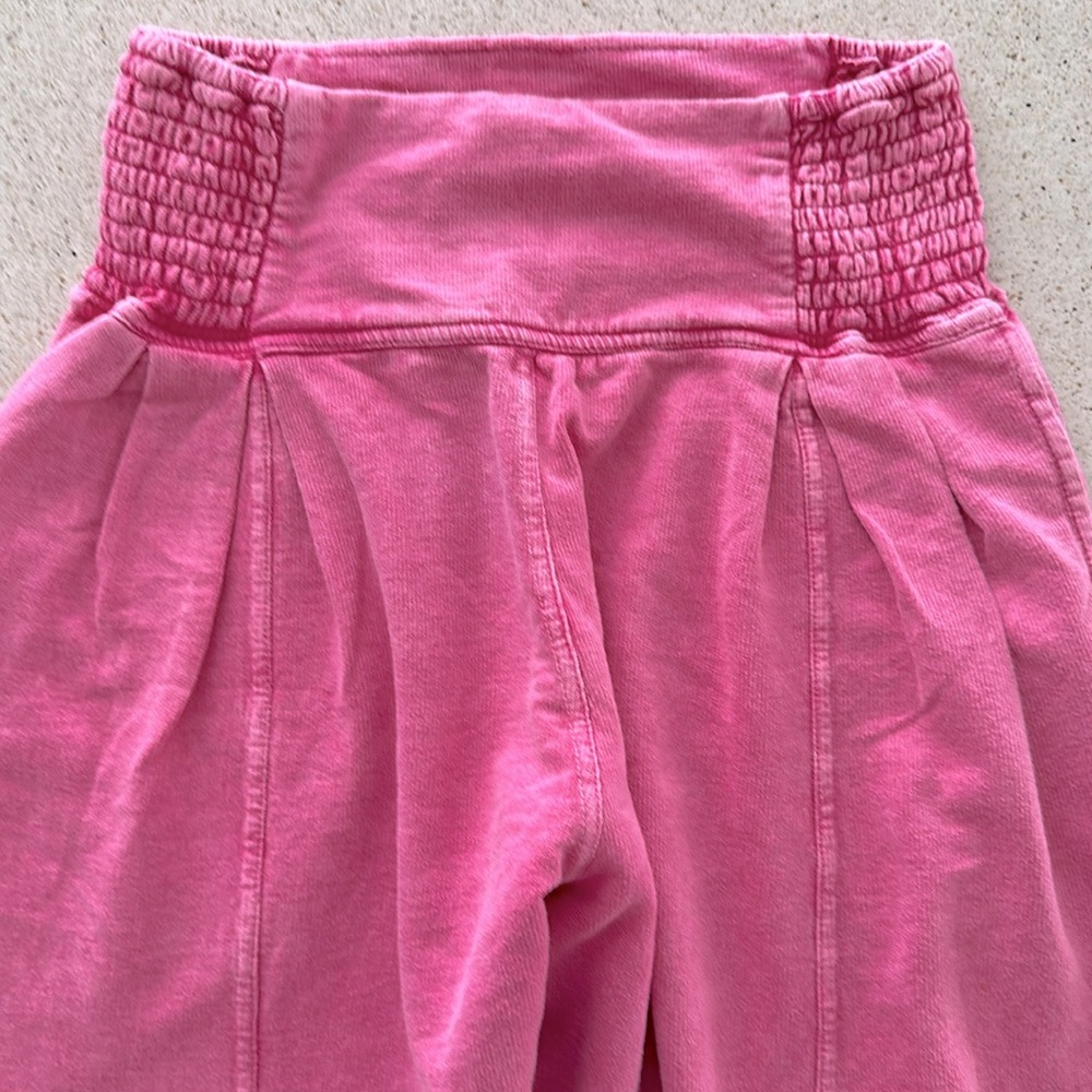 FREE PEOPLE đź’• High Waist Pink Cotton Jogger Beach Pants with Ankle Ties Women XS - Picture 4 of 15
